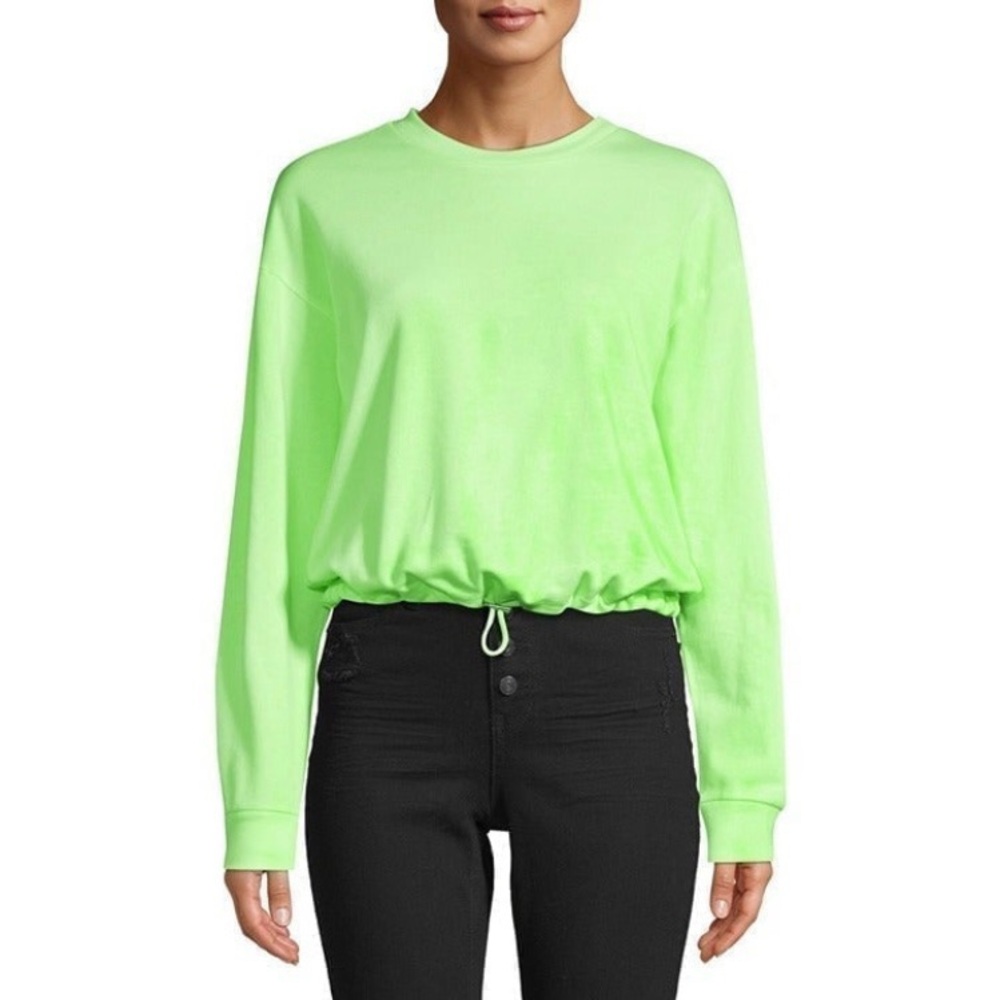 Juniors No Boundaries Neon Green Long Sleeve Waist Length Crew Sweatshirt Sz. L